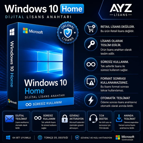 Windows 10 Home Dijital Lisans Anahtarı ürün görseli 1