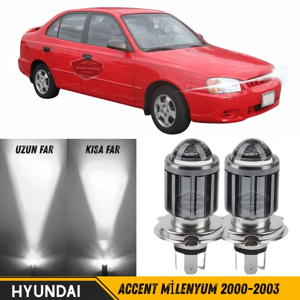 Hyundai Accent Milenyum 2000-2003 Uyumlu Mercekli Far Ampulü Led Xenon Beyaz Renk Far Şimşek Etkili CSP Led Lamba Uzun Kısa 2 Adet Takım ürün görseli 1