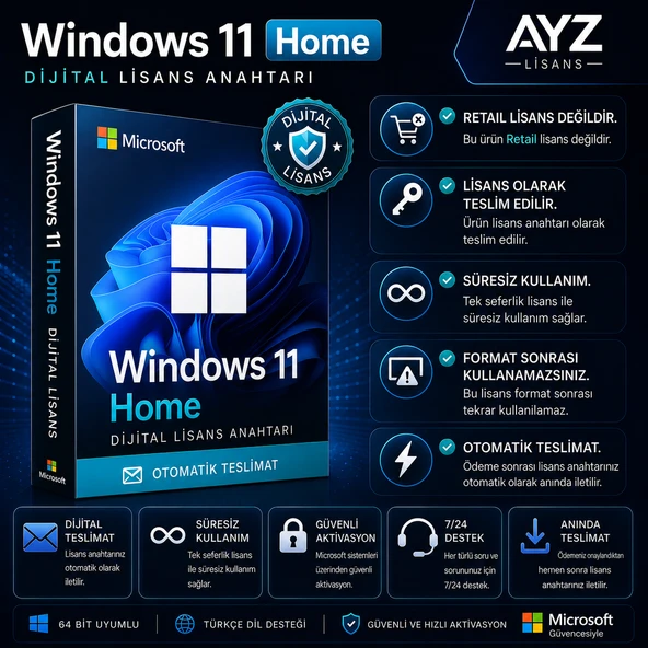Windows 11 Home Dijital Lisans Anahtarı ürün görseli 1