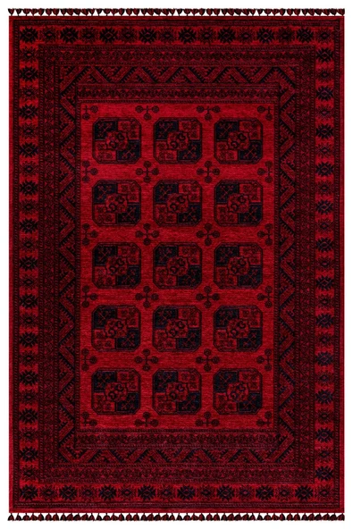 Kırmızı Renkli Afgan Tarzı Altı Kaymaz Yıkanabilir Şönil Kilim 160 X 230 ürün görseli 1