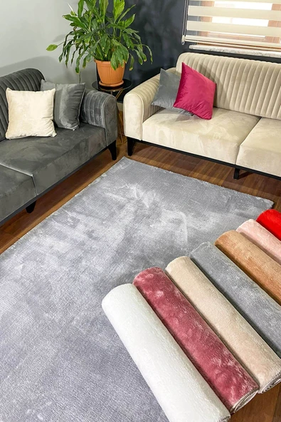 Gri Renkli Yumuşak Yüzeyli Kaydırmaz Puffy Peluş Halı 120 X 240 ürün görseli 1