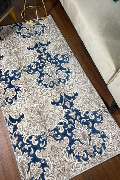 Mavi Renkli Kaymaz Taban Yıkanabilir  Halı 200 X 400 ürün görseli 1