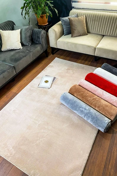 Sütlü Kahve Renkli Yumuşak Yüzeyli Kaydırmaz Peluş Halı 150 X 400 ürün görseli 1