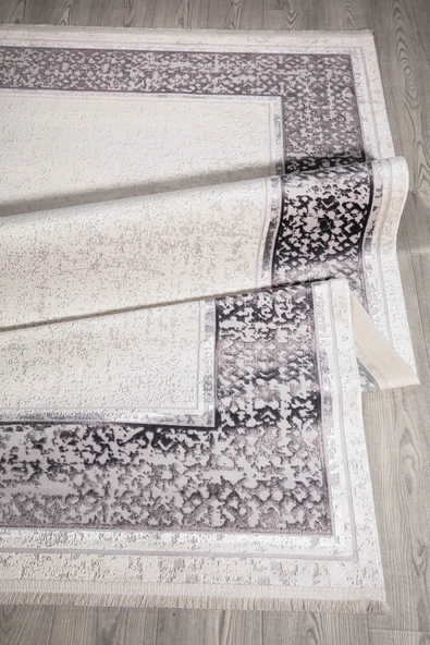 Gri Bordürlü Parlak Yanar Dönerli Altı Kaymaz Makine Dokuma Halı 120 X 180 ürün görseli 1