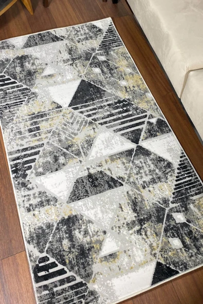 Gri Gold Renkli Kaymaz Taban Yıkanabilir Halı 120 X 300 ürün görseli 1
