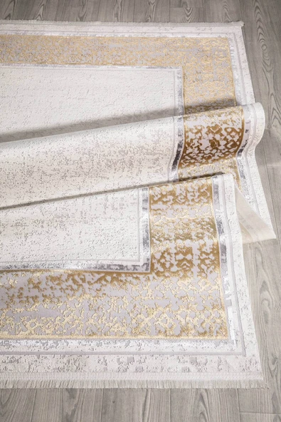 Sarı Bordürlü Parlak Yanar Dönerli Altı Kaymaz Makine Dokuma Halı Point Plus 100 X 200 ürün görseli 1