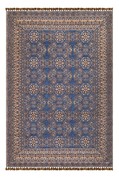 Mavi Renkli Afgan Tarzı Altı Kaymaz Yıkanabilir Şönil Kilim 100 X 200 ürün görseli 1