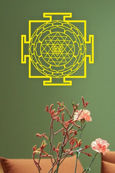 UNT Sri Yantra Mandala Kutsal Geometri Duvar Dekoru-süsü, Ahşap Dekoratif Tablo - 3 Sarı Sarı 48 x 48 ürün görseli 1