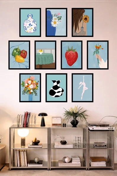 UNT 10'lu Çerçeve Görünümlü Mutfak | Modern | Retro Duvar Posteri Tablo Seti– 15x20 cm MDF UV Baskı Çok Renkli 15 x 20 ürün görseli 1