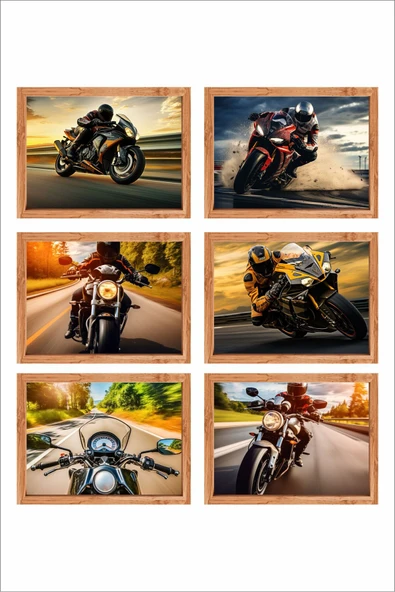 UNT Motosiklet Sürüş Temalı 6’lı Duvar Tablo Seti – Modern Motor Posterleri Çok Renkli 15 x 20 ürün görseli 1