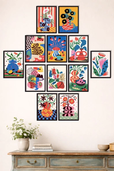 UNT Modern Soyut Duvar Tablosu Seti 12’li | 15x20 cm UV Baskı | Çerçeve Görünümlü Dekoratif Tablo Çok Renkli 15 x 20 ürün görseli 1