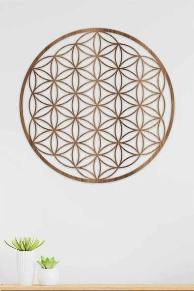 UNT Yaşam Çiçeği Kutsal Geometri Duvar Dekoru - Süsü, Ahşap Dekoratif Tablo CEVİZ 48 x 48 ürün görseli 1