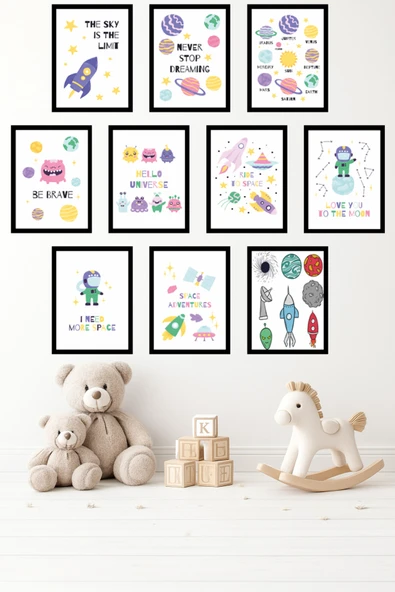 UNT 10'lu Çerçeve Görünümlü Bebek ve Çocuk Odası Duvar Tablo Seti – 15x20 cm MDF UV Baskı Çok Renkli 15 x 20 ürün görseli 1