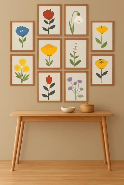 UNT 10'lu Botanik Çiçek Tablo Seti – Minimal Modern Duvar Dekoru Çok Renkli 15 x 20 ürün görseli 1