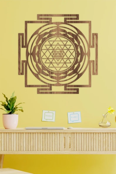 UNT Sri Yantra Mandala Kutsal Geometri Duvar Dekoru-süsü, Ahşap Dekoratif Tablo CEVİZ 48 x 48 ürün görseli 1