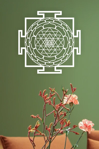 UNT Sri Yantra Mandala Kutsal Geometri Duvar Dekoru-süsü, Ahşap Dekoratif Tablo - 3 Beyaz BEYAZ 48 x 48 ürün görseli 1