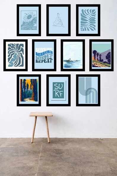 UNT 10'lu Çerçeve Görünümlü Modern Bohem Duvar Tablo Seti – 15x20 cm MDF UV Baskı Çok Renkli 15 x 20 ürün görseli 1