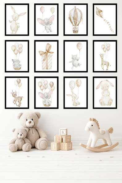 UNT 12'li Çerçeve Görünümlü Bebek ve Çocuk Odası Tablo Seti – 15x20 cm MDF UV Baskı Çok Renkli 15 x 20 ürün görseli 1