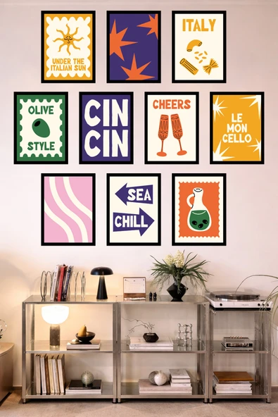 UNT 10'lu Çerçeve Görünümlü Mutfak | Modern | Retro Duvar Posteri Tablo Seti– 15x20 cm MDF UV Baskı Çok Renkli 15 x 20 ürün görseli 1