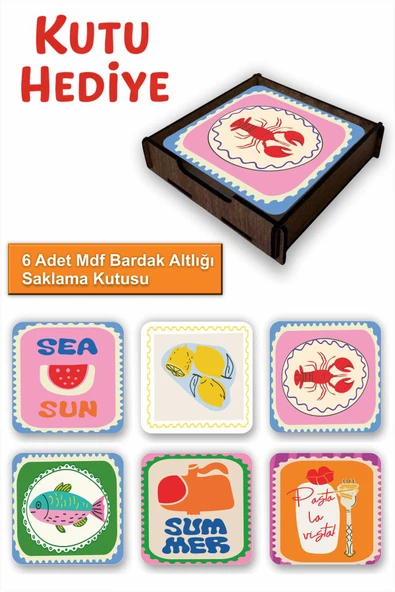 UNT 6’lı MDF Bardak Altlığı Saklama Kutulu – Dekoratif İtalyan Esintileri Desenli ürün görseli 1