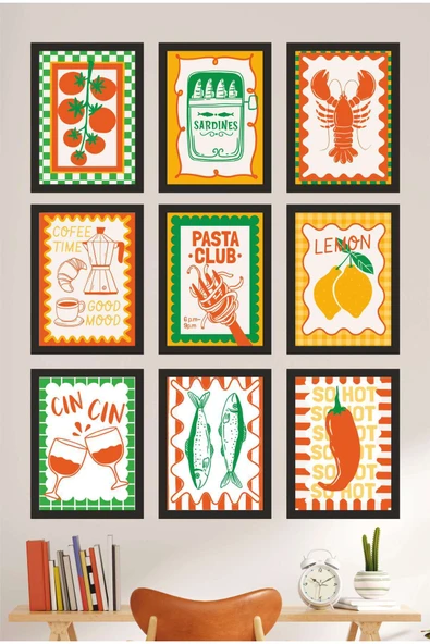 UNT Retro Deniz Temalı 9 Parça MDF Duvar Tablo Seti - Mutfak ve Kafe Dekoru - UV Baskı 15x20 cm Çok Renkli 15 x 20 ürün görseli 1