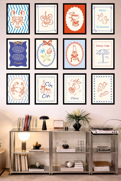 UNT 12’li Çerçeve Görünümlü Mutfak | Modern | Retro Duvar Posteri Tablo Seti– 15x20 cm MDF UV Baskı Çok Renkli 15 x 20 ürün görseli 1
