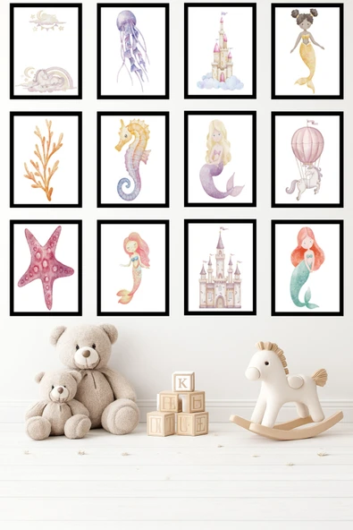 UNT 12'li Çerçeve Görünümlü Bebek ve Çocuk Odası Tablo Seti – 15x20 cm MDF UV Baskı Çok Renkli 15 x 20 ürün görseli 1