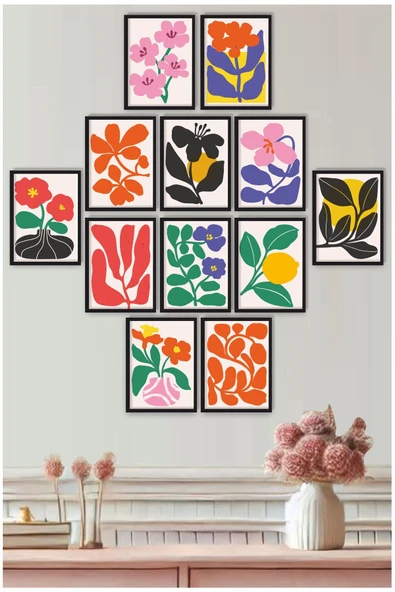 UNT Soyut Çiçek & Yaprak Desenli UV Baskı MDF Duvar Tablo Seti 15x20 cm – 12’li Set Çok Renkli 15 x 20 ürün görseli 1