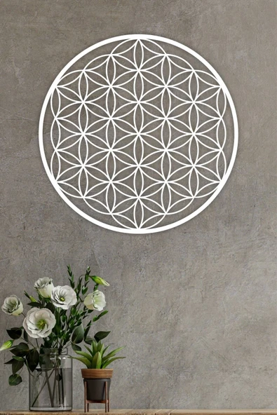 UNT Kutsal Geometri Yaşam Çiçeği Duvar Dekoru, Tablo BEYAZ 48 x 48 ürün görseli 1