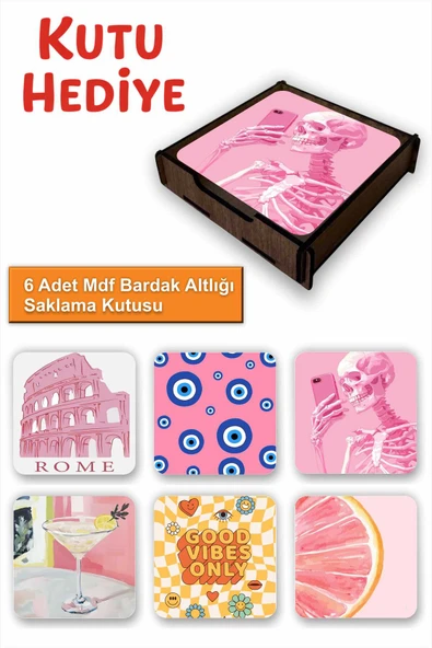 UNT 6’lı MDF Bardak Altlığı Saklama Kutulu Modern Tasarımlar ürün görseli 1