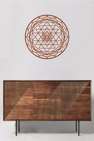 UNT Kahverengi Sri Yantra Mandala Kutsal Geometri Duvar Dekoru-süsü, Ahşap Dekoratif Tablo Kahverengi 48 x 48 ürün görseli 1