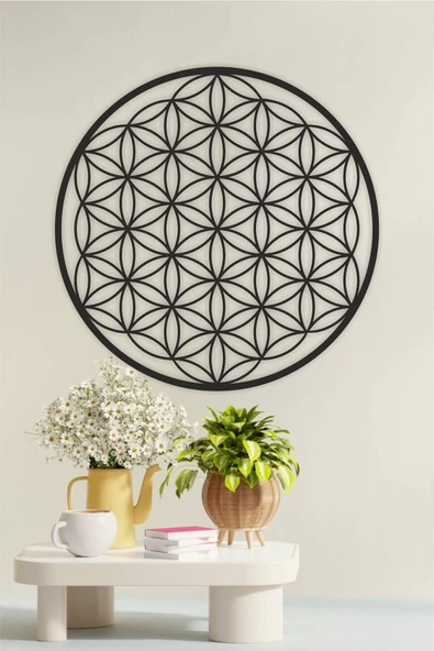 UNT Yaşam Çiçeği Kutsal Geometri Duvar Dekoru - Süsü, Ahşap Dekoratif Tablo SİYAH 48 x 48 ürün görseli 1