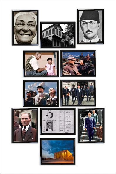 UNT Atatürk Köşesi 12 Li Çerçeve Görünümlü Ahşap Tablo Seti, Mdf Tablo, Atatürk Tablosu Çok Renkli 15 x 20 ürün görseli 1