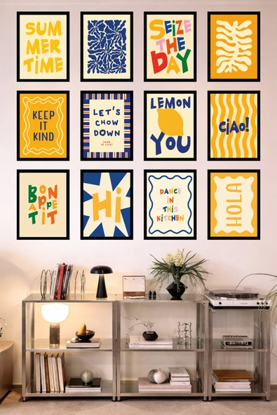 UNT 12’li Çerçeve Görünümlü Mutfak | Modern | Retro Duvar Posteri Tablo Seti– 15x20 cm MDF UV Baskı Çok Renkli 15 x 20 ürün görseli 1