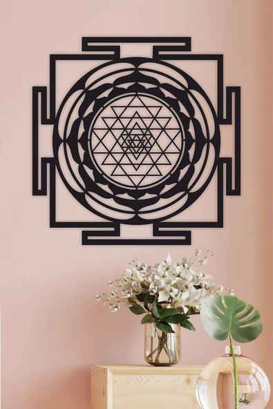 UNT Sri Yantra Mandala Kutsal Geometri Duvar Dekoru-süsü, Ahşap Dekoratif Tablo siyah 48 x 48 ürün görseli 1