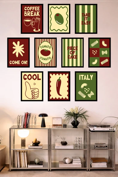 UNT 10'lu Çerçeve Görünümlü Mutfak | Modern | Retro Duvar Posteri Tablo Seti– 15x20 cm MDF UV Baskı Çok Renkli 15 x 20 ürün görseli 1