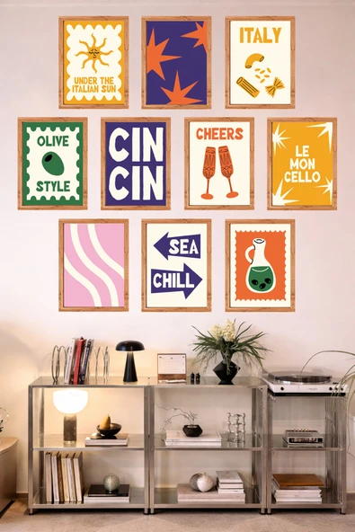 UNT 10'lu Çerçeve Görünümlü Mutfak | Modern | Retro Duvar Posteri Tablo Seti– 15x20 cm MDF UV Baskı Çok Renkli 15 x 20 ürün görseli 1