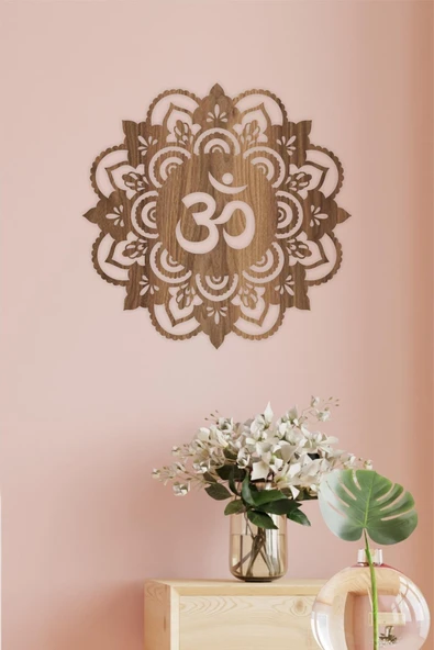 UNT Om Mandala Kutsal Geometri Duvar Dekoru-süsü, Ahşap Dekoratif Tablo CEVİZ 48 x 48 ürün görseli 1