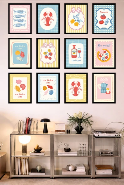 UNT 12’li Çerçeve Görünümlü Mutfak | Modern | Retro Duvar Posteri Tablo Seti– 15x20 cm MDF UV Baskı Çok Renkli 15 x 20 ürün görseli 1