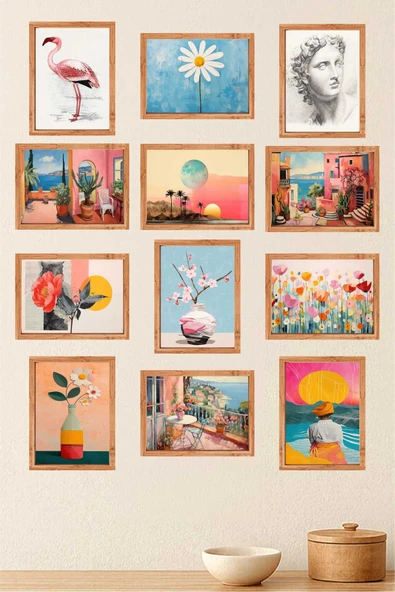 UNT Boho & Modern Çerçeve Görünümlü Dekoratif Tablo Seti – 12 Parça Duvar Dekoru Çok Renkli 15 x 20 ürün görseli 1