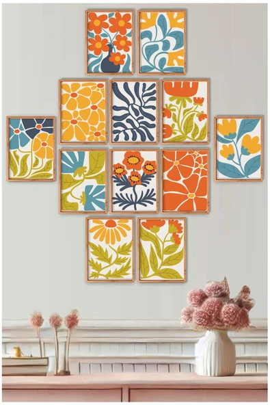 UNT Modern Çiçek Tasarım 12’li Duvar Tablo Seti – Renkli Floral Dekorasyon Çok Renkli 15 x 20 ürün görseli 1