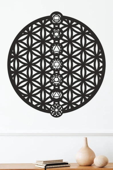 UNT Yaşam Çiçeği Sacred Geometri ve Seven Çakra Duvar Dekoru Tablo RENKLİ 48 x 48 ürün görseli 1