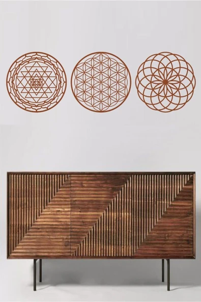 UNT Kahverengi3'lü Kutsal Geometri, Sri Yantra Ve Torus Ahşap Dekoratif Tablo Kahverengi 48 x 48 ürün görseli 1