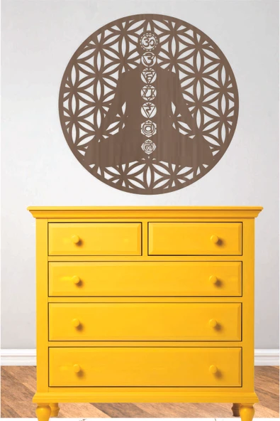 UNT Ahşap  Kutsal Geometri Yaşam Çiçeği ve Seven Çakra Dekoratif Tablo Kahverengi 48 x 48 ürün görseli 1