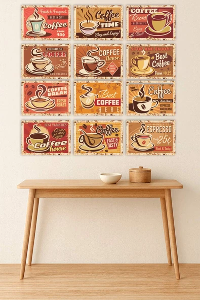UNT Vintage Coffee Shop Dekor Seti 12 Adet Çok Renkli 15 x 20 ürün görseli 1