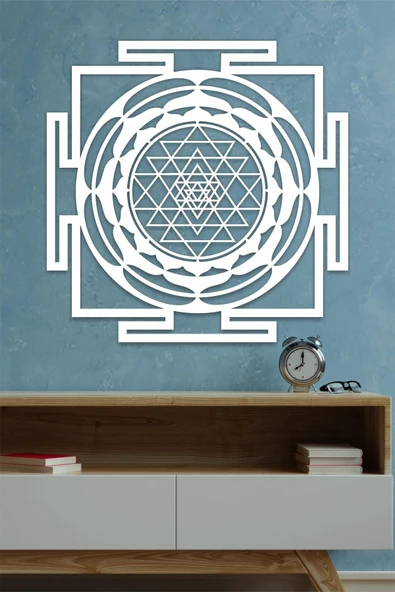UNT Sri Yantra Mandala Kutsal Geometri Duvar Dekoru-süsü, Ahşap Dekoratif Tablo BEYAZ 48 x 48 ürün görseli 1