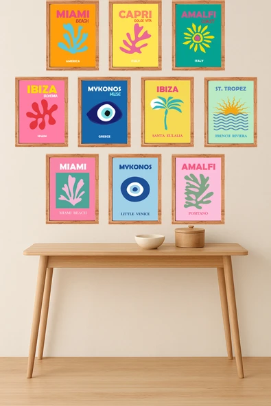 UNT 10'lu Çerçeve Görünümlü Modern Duvar Tablo Seti – 15x20 cm MDF UV Baskı Çok Renkli 15 x 20 ürün görseli 1