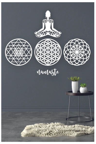 UNT Yoga Duvar Dekoru (kutsal Geometri Seti, Yaşam Çiçeği, Sri Yantra, Torus) Tablo BEYAZ 30 x 30 ürün görseli 1