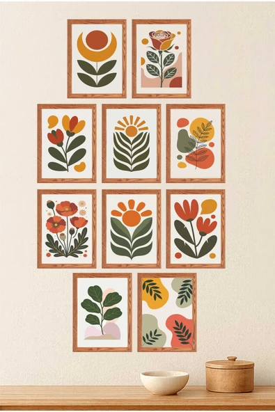 UNT Çerçeve Görünümlü Boho Botanik 10’lu Duvar Tablo Seti – Modern Minimal Tasarım Çok Renkli 15 x 20 ürün görseli 1