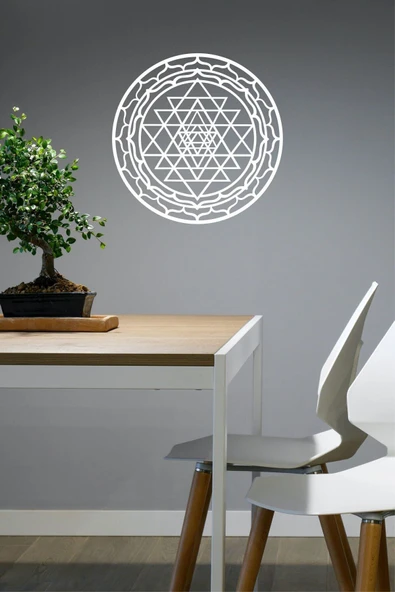UNT Beyaz Sri Yantra Mandala Kutsal Geometri Duvar Dekoru-süsü, Ahşap Dekoratif Tablo BEYAZ 48 x 48 ürün görseli 1